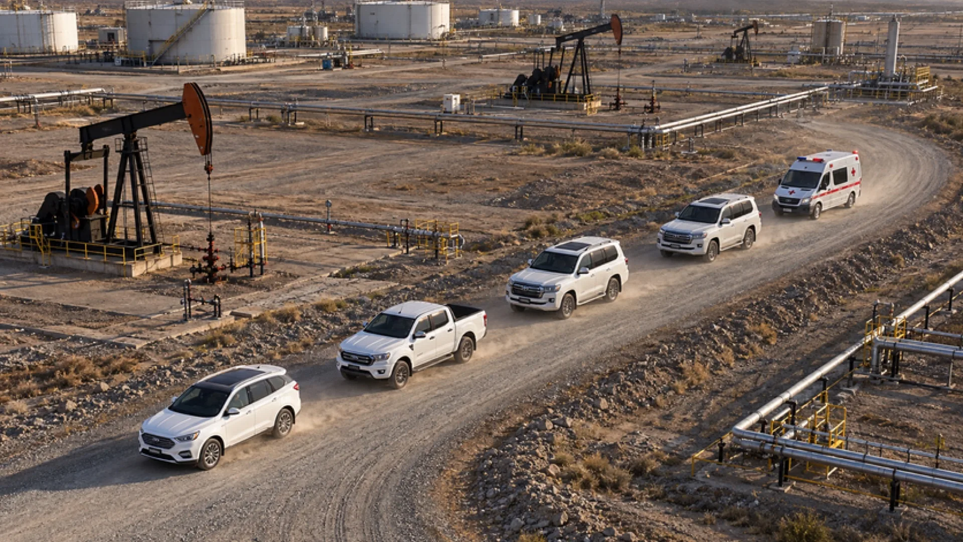 Comitiva en instalaciones petroleras